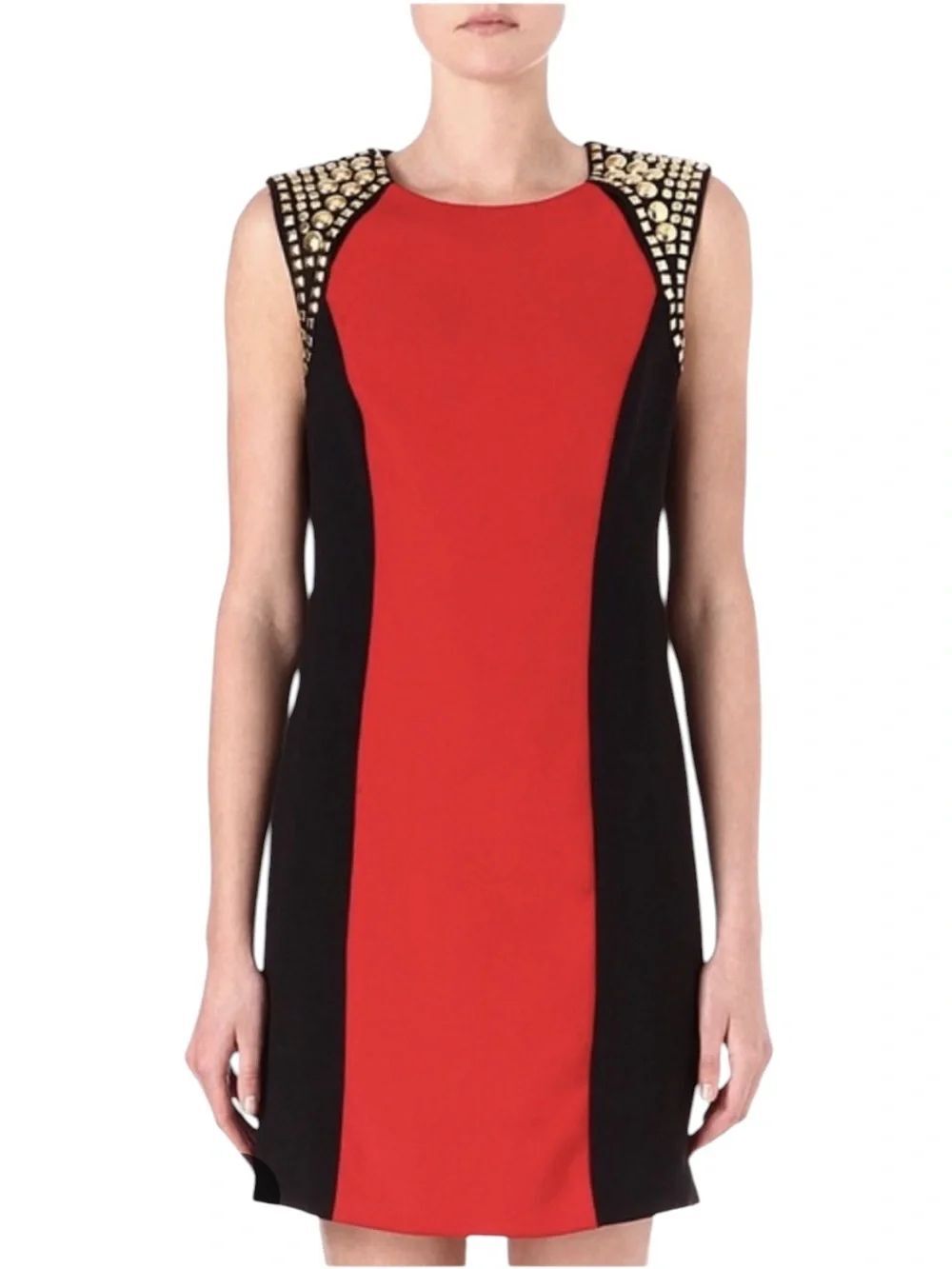 Michael Kors Gold Studded
Shoulder Red Black Cocktail Dress Size 14